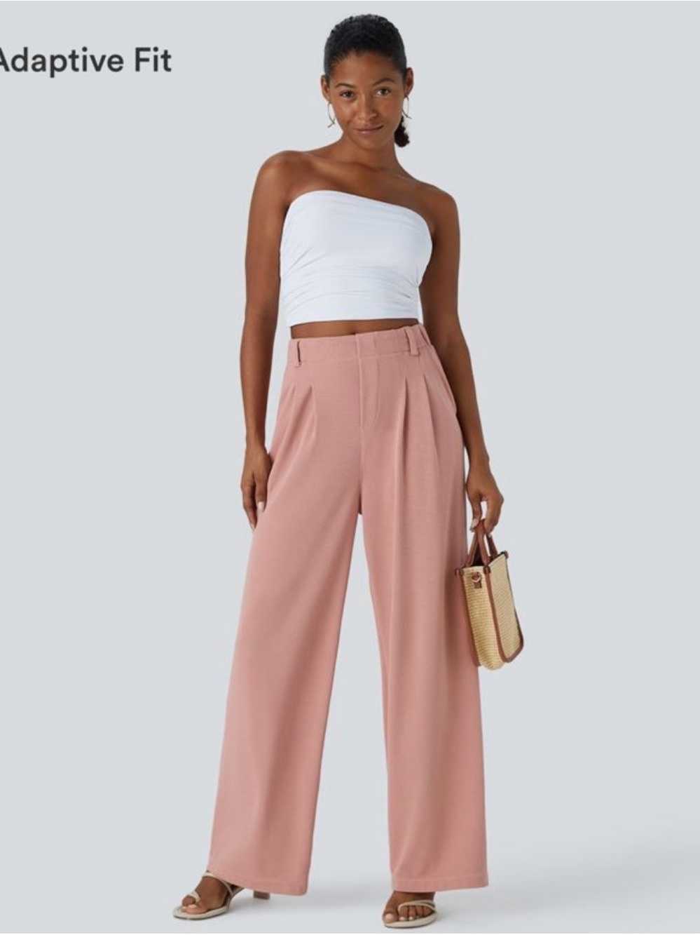 Halara Flex™ High Waisted Pocket Wide Leg Waffle Work Pants in Dusty Rose